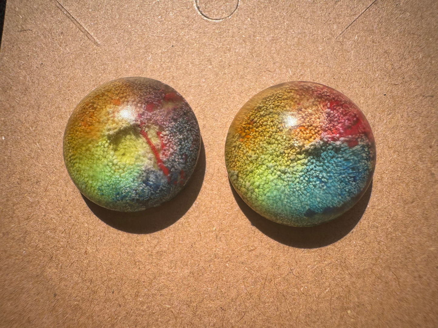 Medium Rainbow Pride Petri Style Half Sphere Stud Epoxy Resin Earrings with Gold Studs