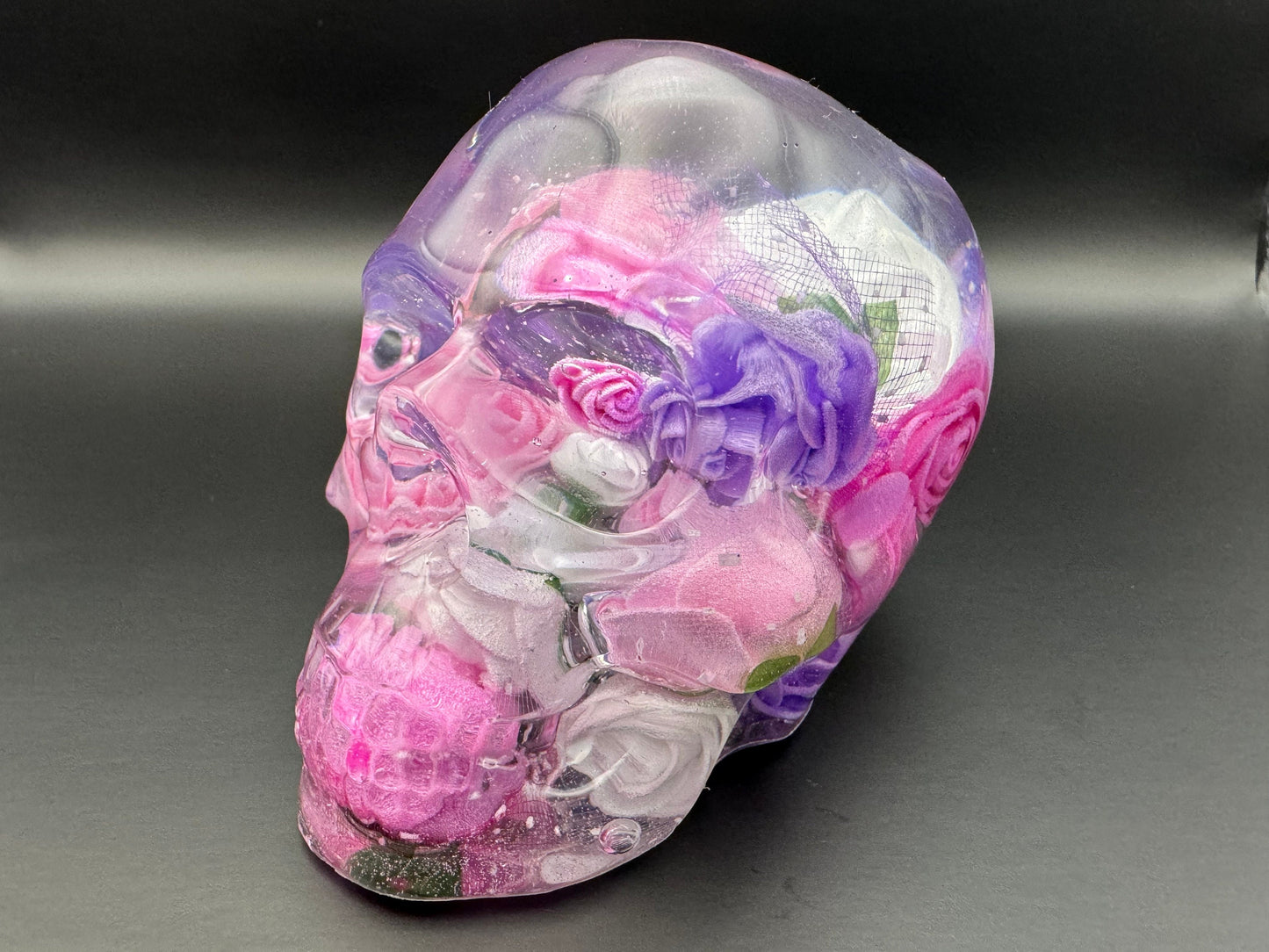 Custom Personalized Large Epoxy Resin Skull Preserved Flower Keepsake