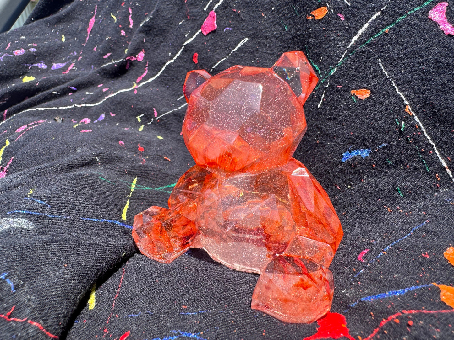 Decorative Clear and Marbled Red Geometric Epoxy Resin Teddy Bear