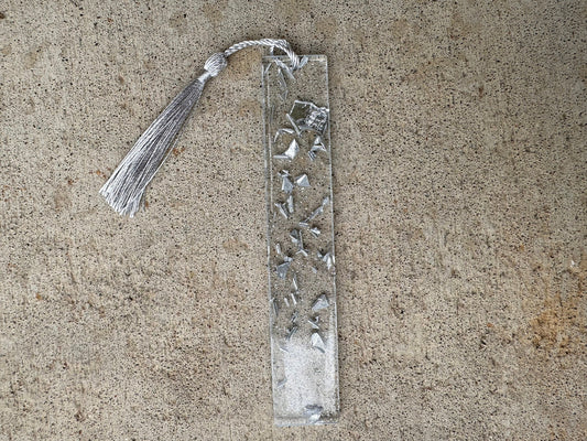 1.2 x 5.8 Bookmark Clear Silver Flake with Silver Tassel