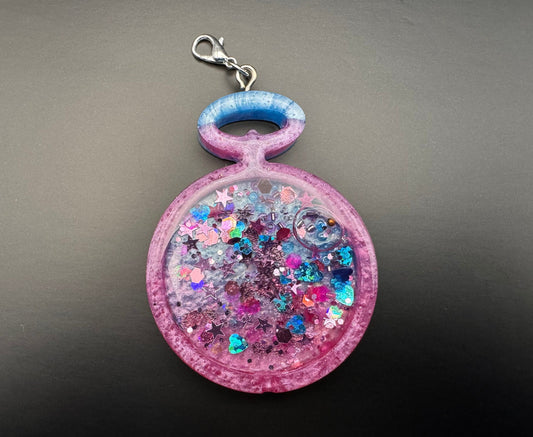 Pink and Blue Stopwatch Resin Shaker with Silver Keychain