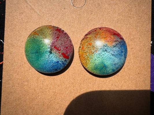 Medium Rainbow Pride Petri Style Half Sphere Stud Epoxy Resin Earrings with Gold Studs