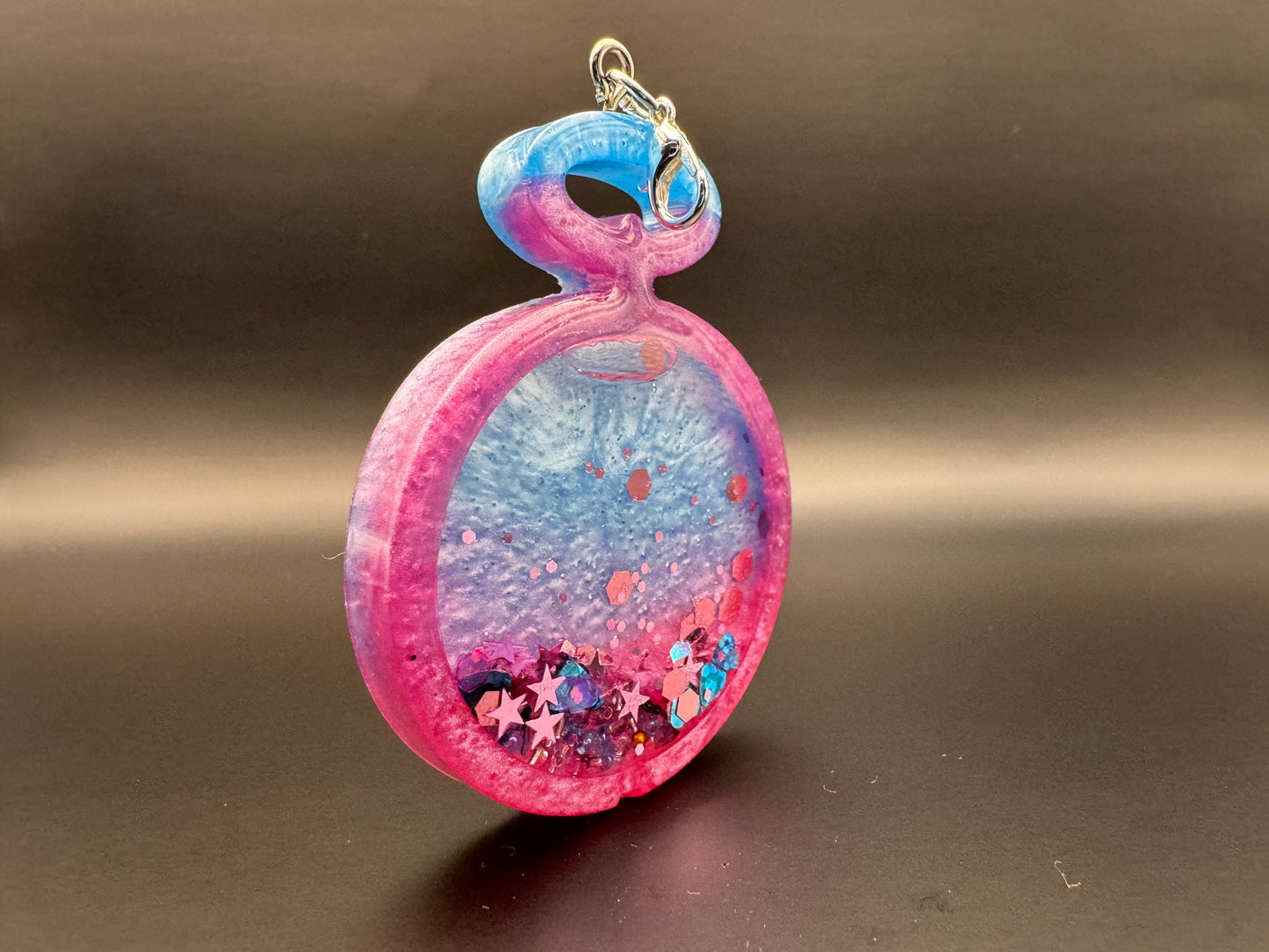 Pink and Blue Stopwatch Resin Shaker with Silver Keychain