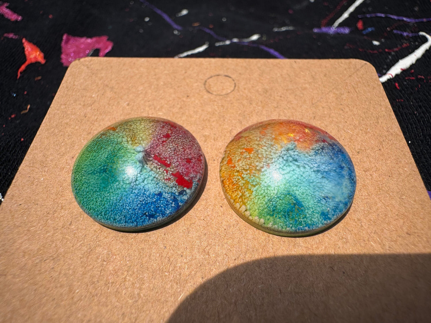 Medium Rainbow Pride Petri Style Half Sphere Stud Epoxy Resin Earrings with Gold Studs