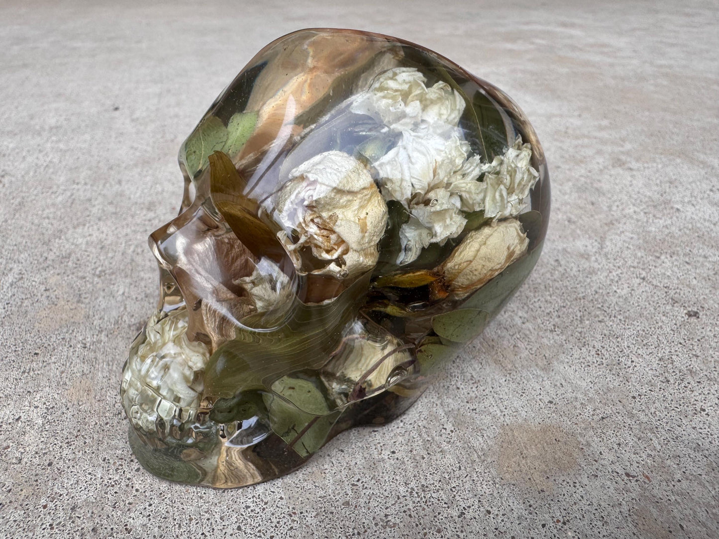 Custom Personalized Large Epoxy Resin Skull Preserved Flower Keepsake