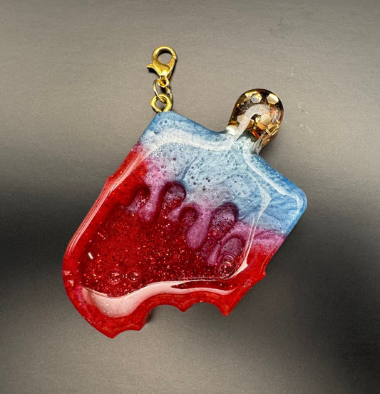 Red and Blue Popsicle Resin Shaker with Gold Keychain