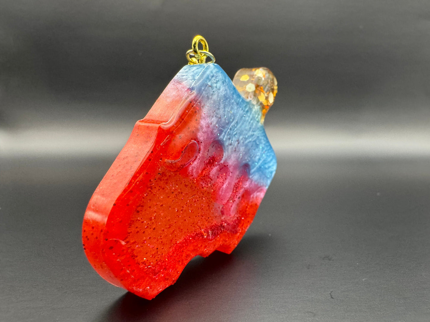 Red and Blue Popsicle Resin Shaker with Gold Keychain