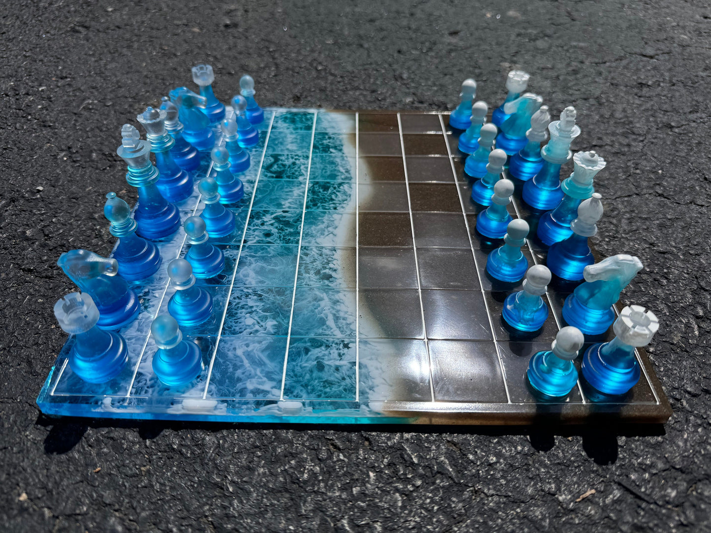 11 x 11 Custom Personalized Epoxy Resin Chess Board with Player Pieces