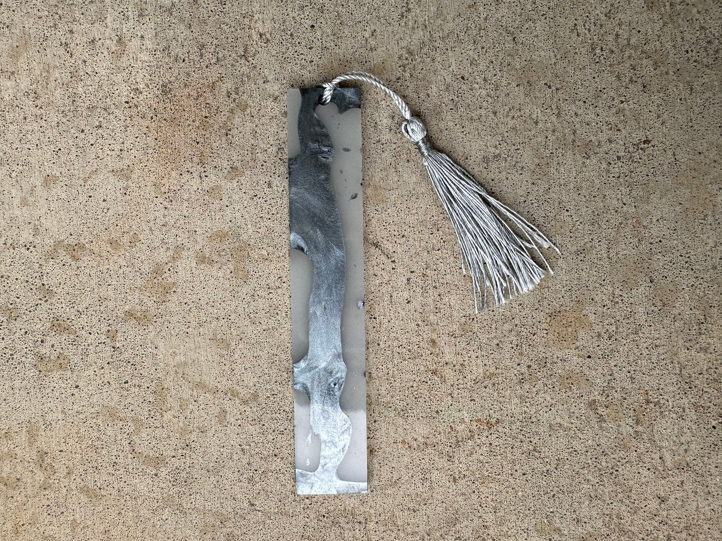 1.2 x 5.8 Bookmark Metallic Charcoal and White with Baby Blue Tassel