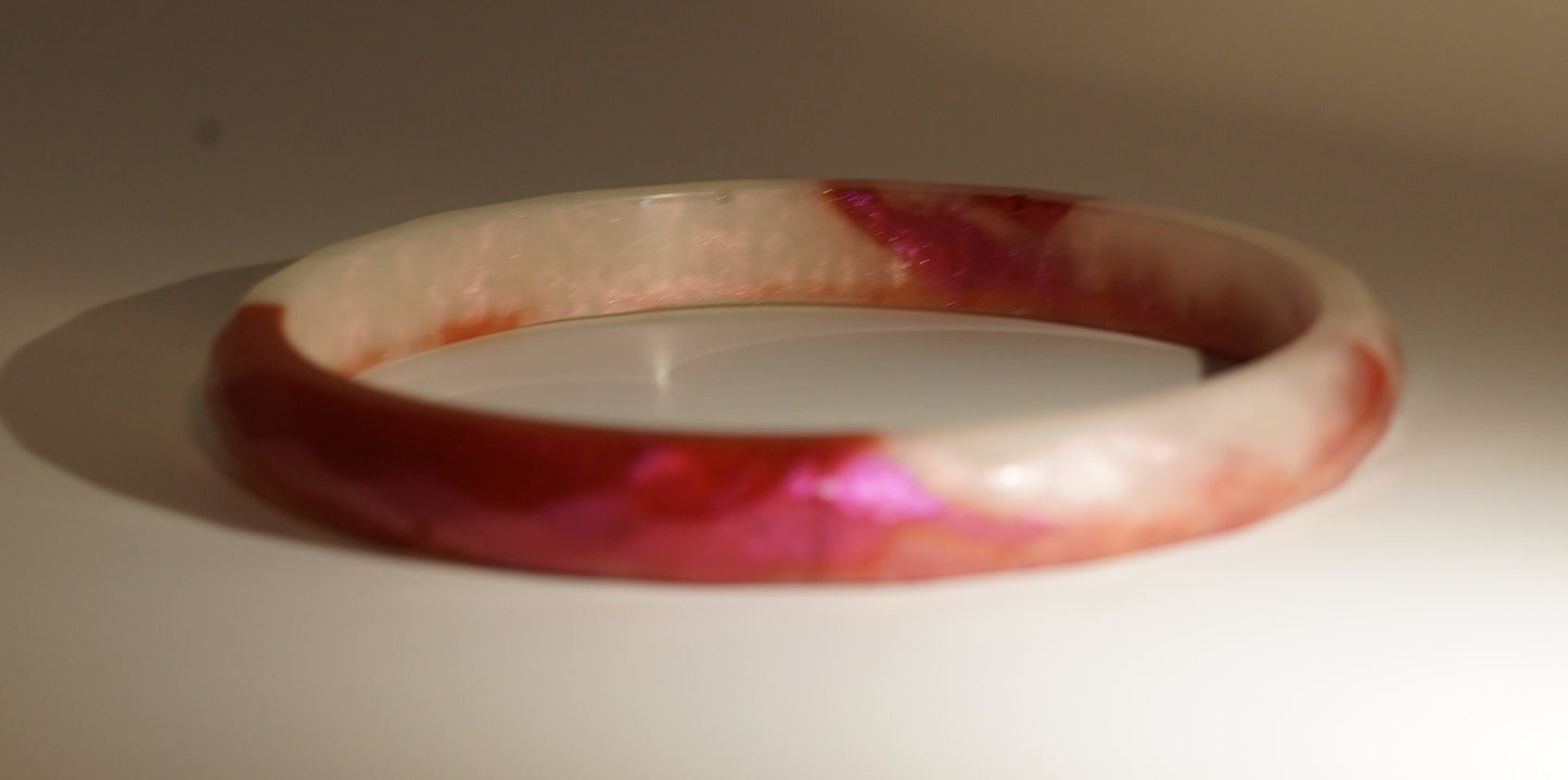 Pink Red and White Small Bracelet Epoxy Resin Chameleon Pigment Duochrome Cute Gift