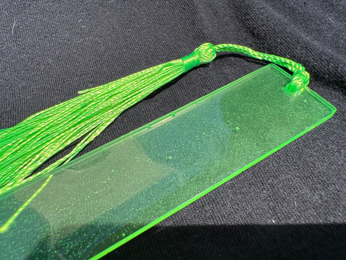 1.2 x 3.8 Fluorescent UV Lime Green Bookmark with Lime Green Tassel