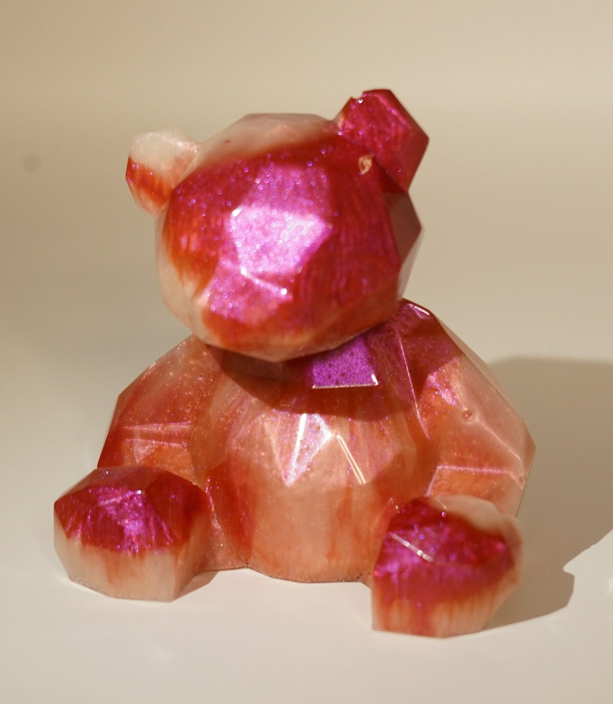 Decorative Geometric Teddy Bear Hot Pink Red White Duochrome Pigment Cute Gift