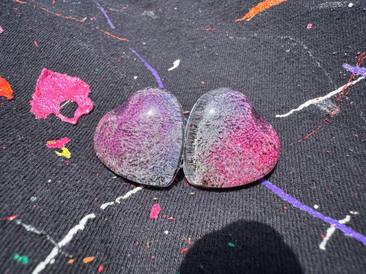 Blue and Pink Cat Eye Medium 2.5 cm Petri Style Heart Epoxy Resin Earrings with Gold Studs