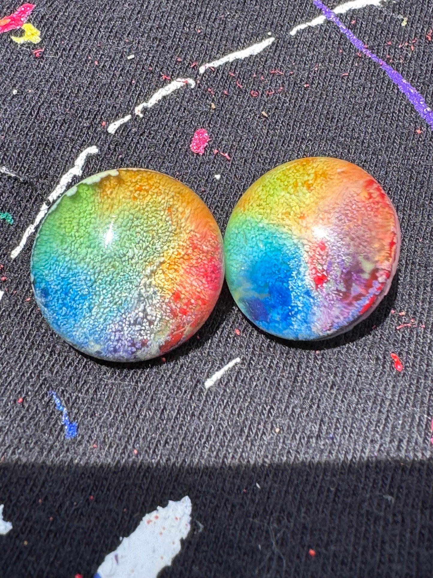 Medium Rainbow Pride Petri Style Half Sphere Stud Epoxy Resin Earrings with Gold Studs