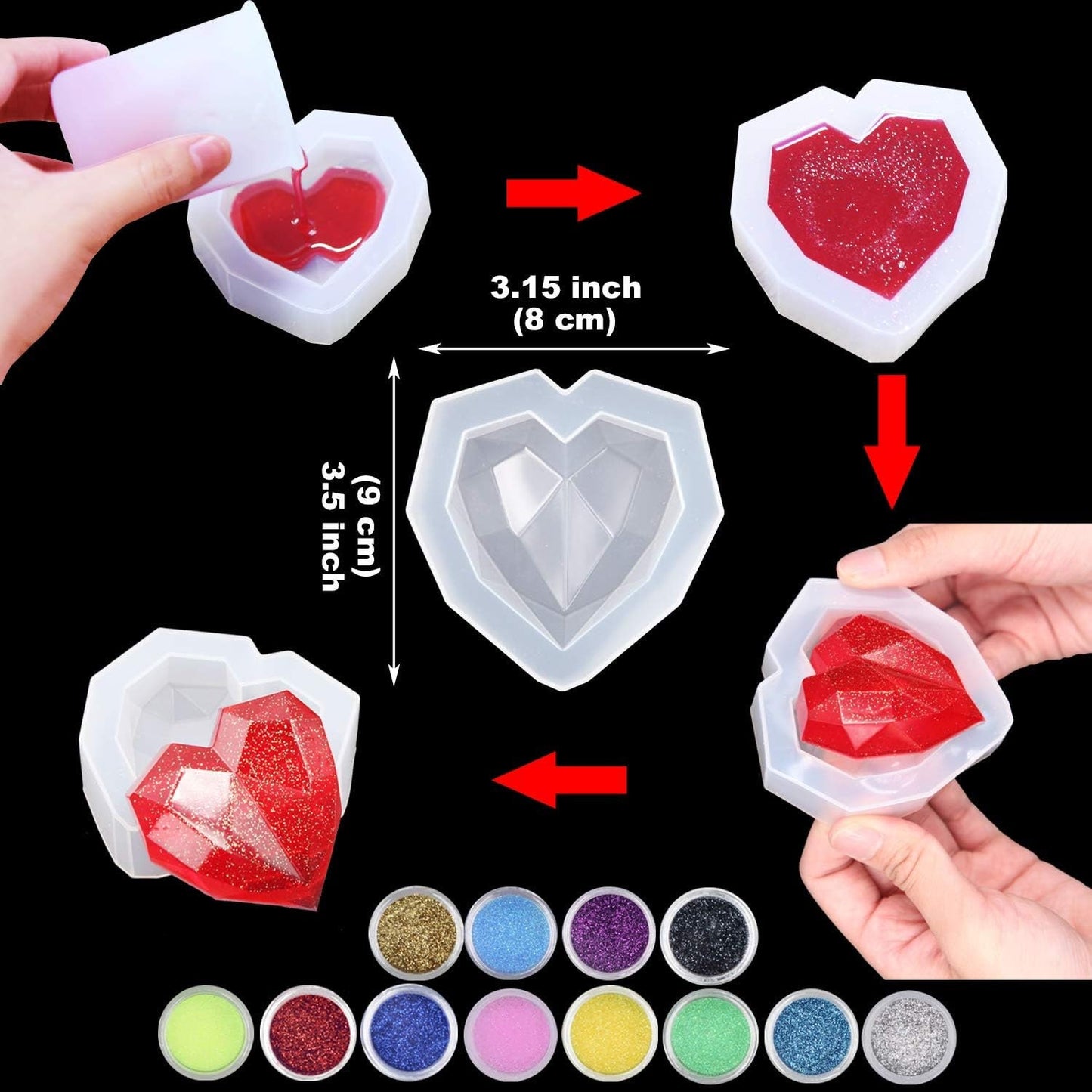 Decorative Red Pink and White Geometric Heart Small Epoxy Resin Duochrome Cute Gift