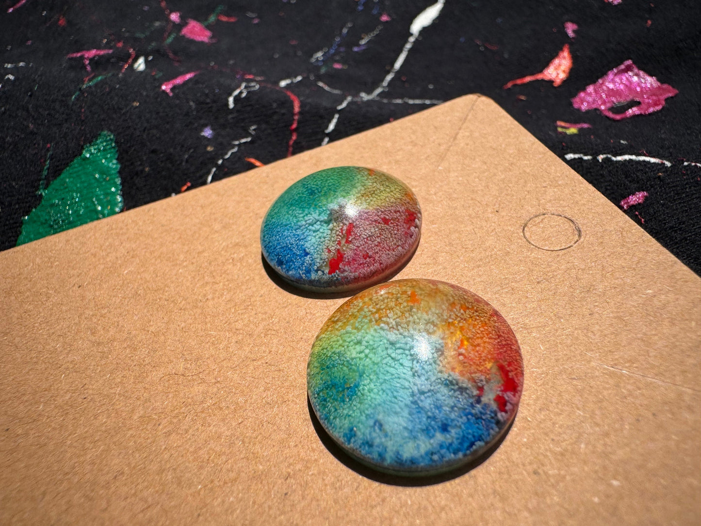 Medium Rainbow Pride Petri Style Half Sphere Stud Epoxy Resin Earrings with Gold Studs