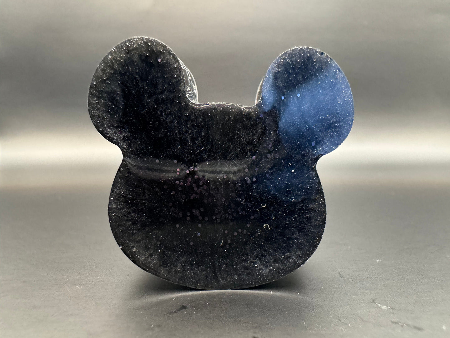 Large Metallic Black Glitter Round Mouse with Ears Straw Topper Epoxy Resin