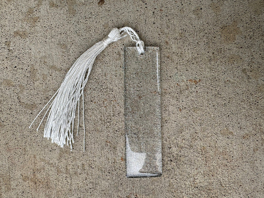 1.2 x 3.8 Bookmark Clear White Holo Glitter with White Tassel