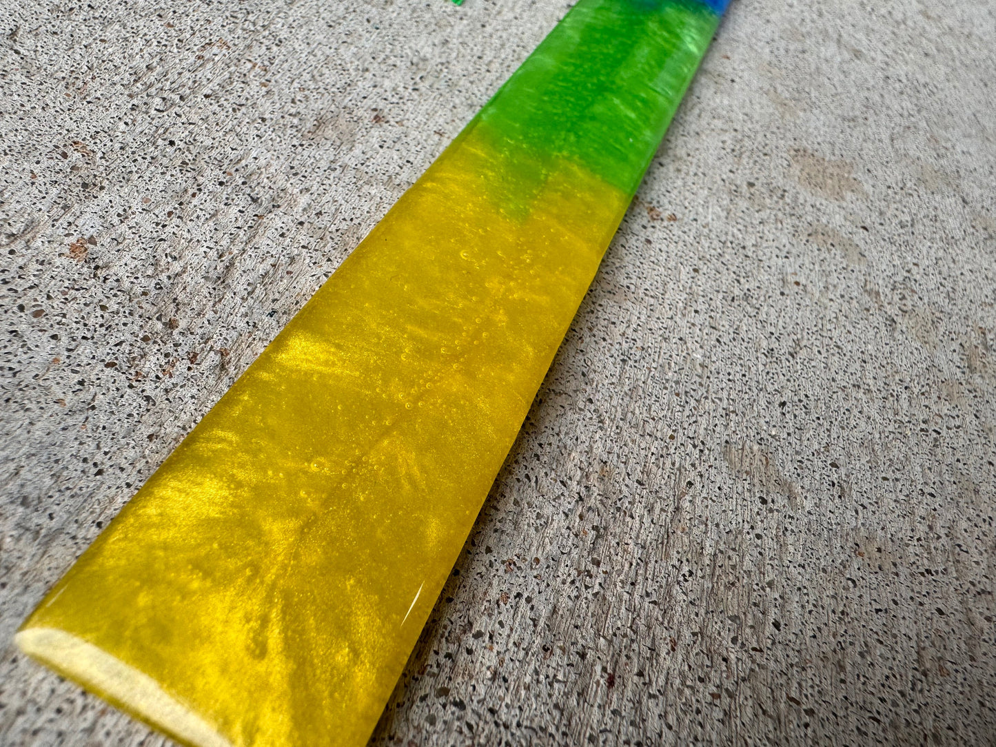 1.2 x 7.7 Bookmark Metallic Blue Green and Yellow with Lime Green Tassel