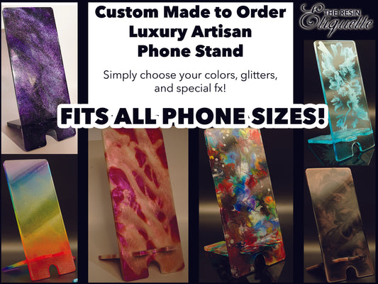 CUSTOM Tabletop Phone Stand Epoxy Resin Marbled Glitter Glowing Holographic Multichrome