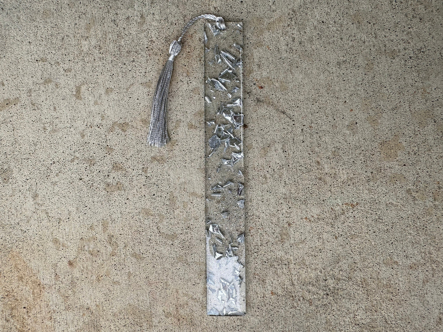 1.2 x 5.8 Bookmark Clear Silver Flake with Silver Tassel