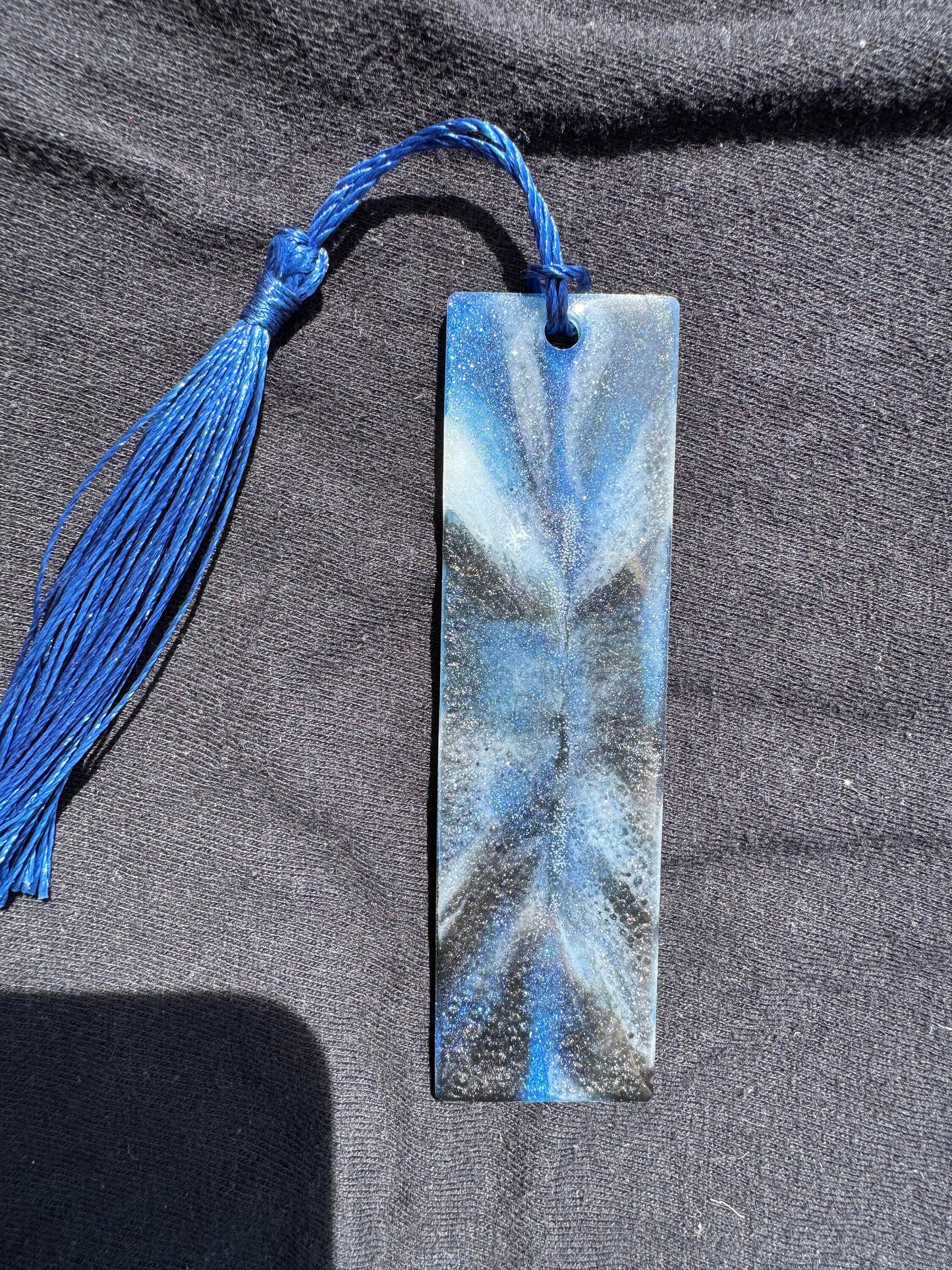 1.2 x 3.8 Flexible Bookmark Blue Purple Duochrome White and Black with Blue Tassel