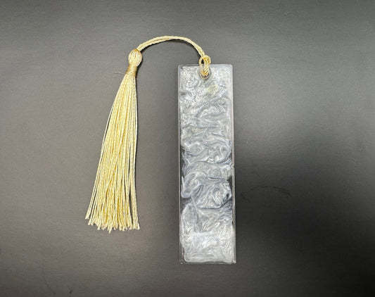 1.2 x 3.8 Bookmark White Metallic Swirled with Pale Yellow Tassel