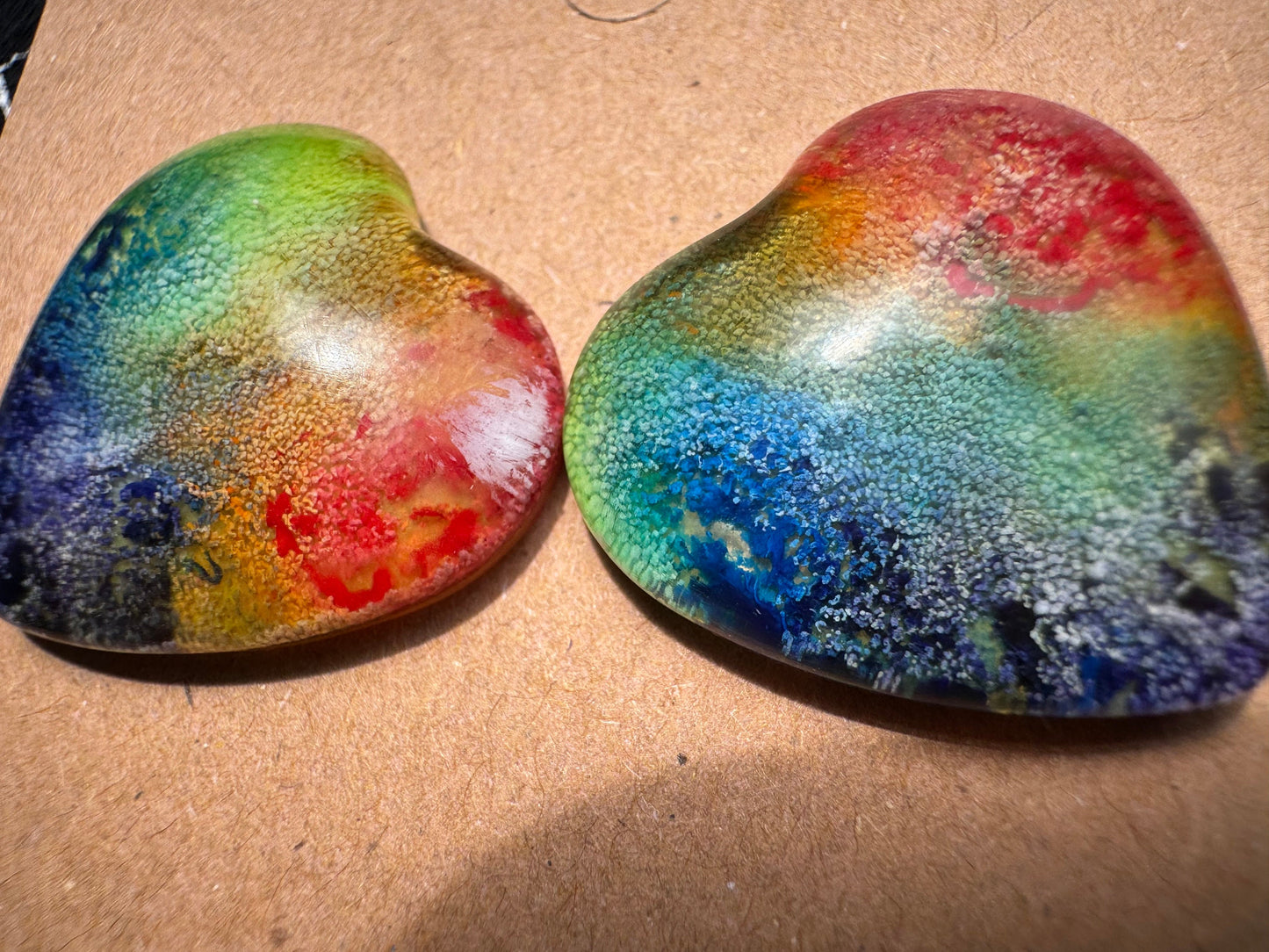 Rainbow Pride Medium 2.5 cm Petri Style Heart Epoxy Resin Earrings with Gold Studs