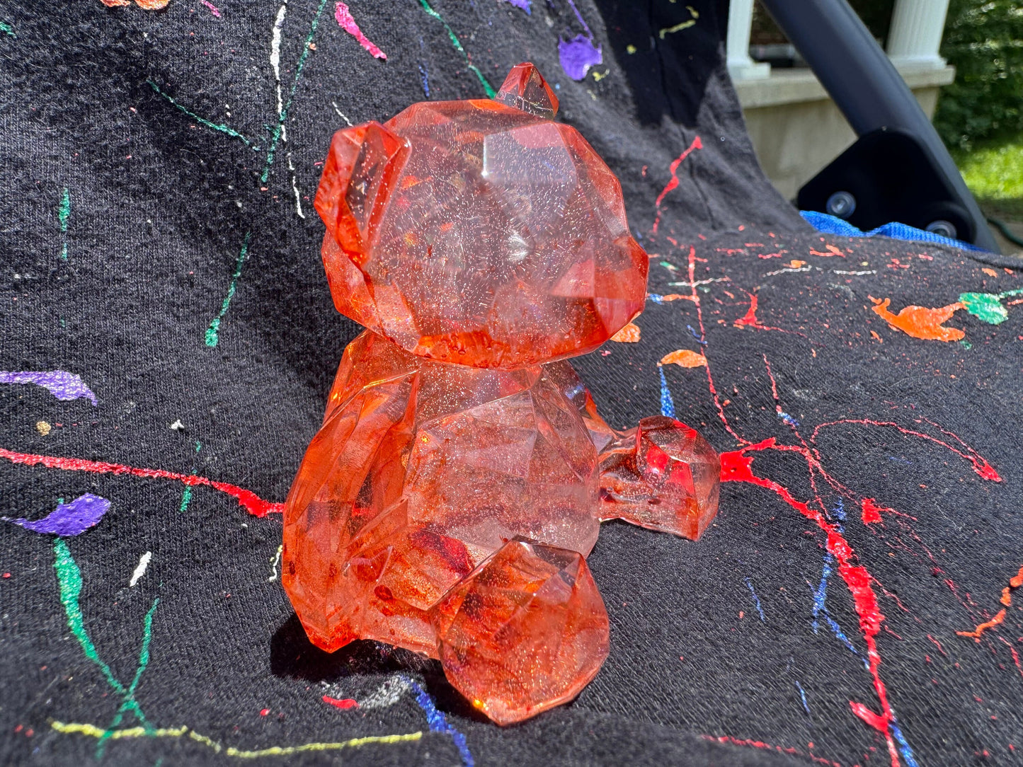 Decorative Clear and Marbled Red Geometric Epoxy Resin Teddy Bear