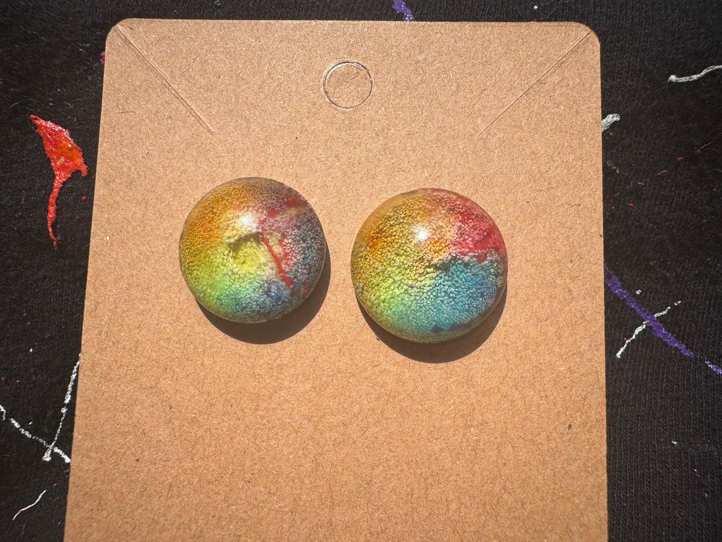 Medium Rainbow Pride Petri Style Half Sphere Stud Epoxy Resin Earrings with Gold Studs