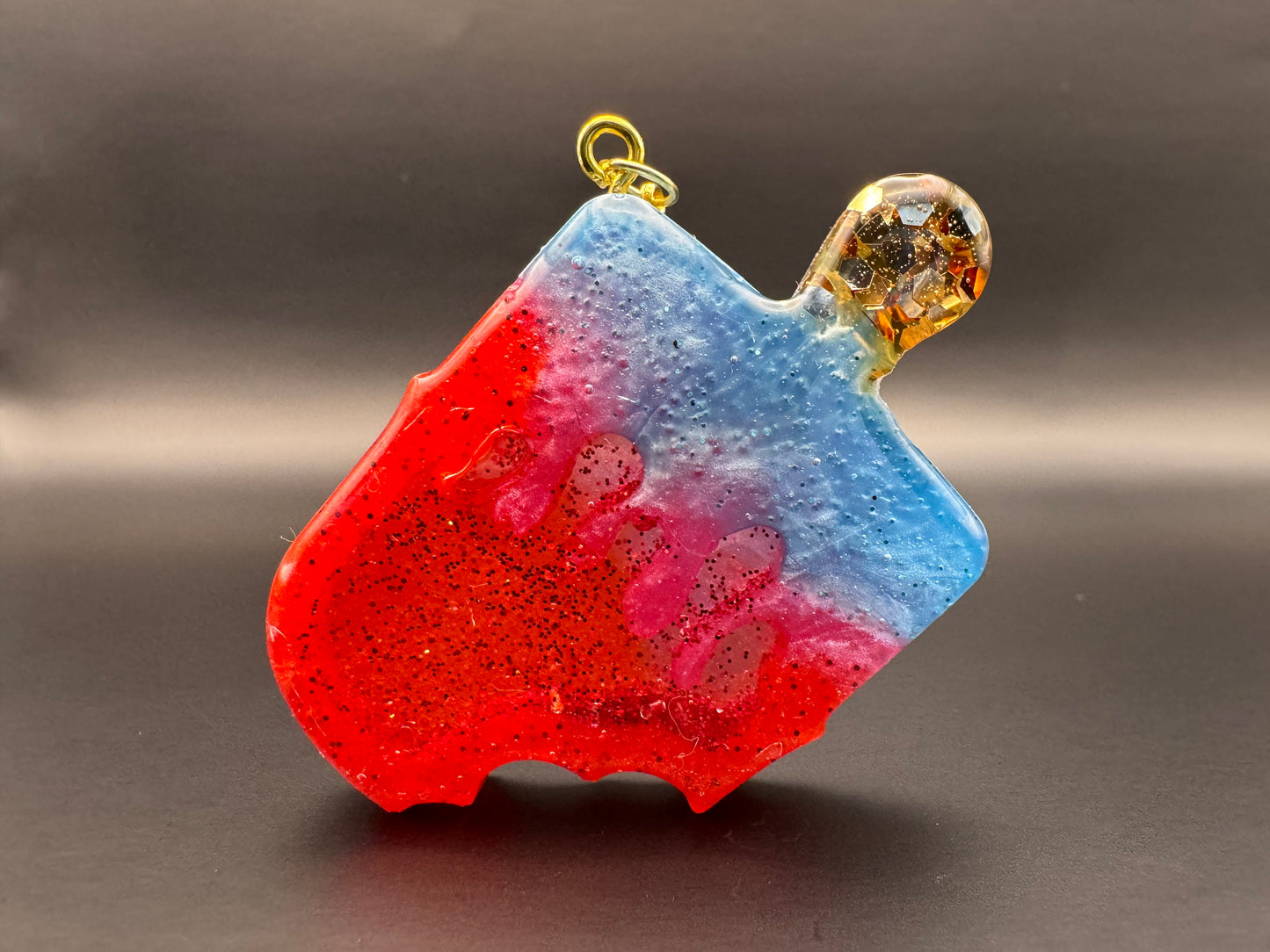 Red and Blue Popsicle Resin Shaker with Gold Keychain