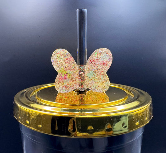 Clear Butterfly Straw Topper with Butterfly Glitter Epoxy Resin