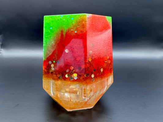 Hexagonal Metallic Red and Green with Gold Glitter Brush Pen Cup Epoxy Resin