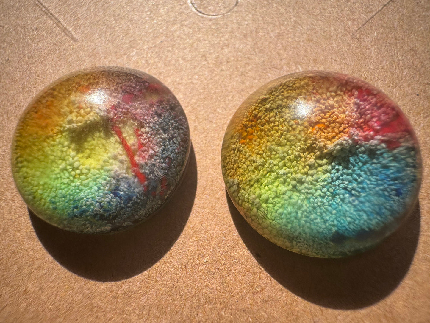 Medium Rainbow Pride Petri Style Half Sphere Stud Epoxy Resin Earrings with Gold Studs