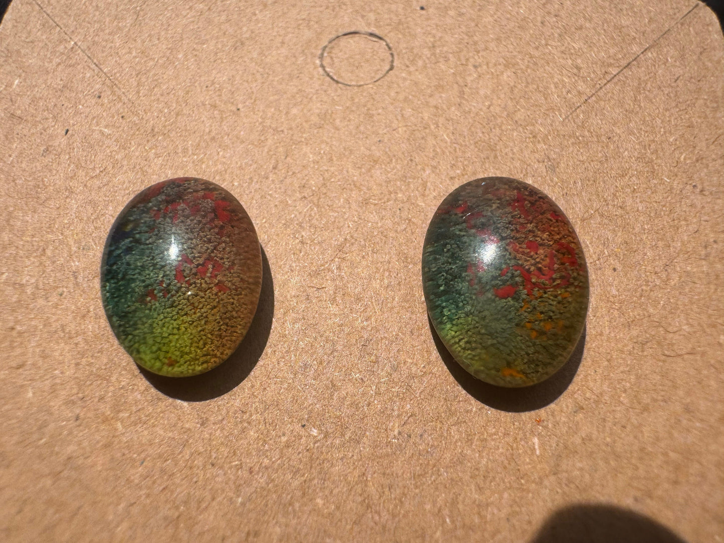 Rainbow Pride Petri Style Half Oval Epoxy Resin with Gold Studs