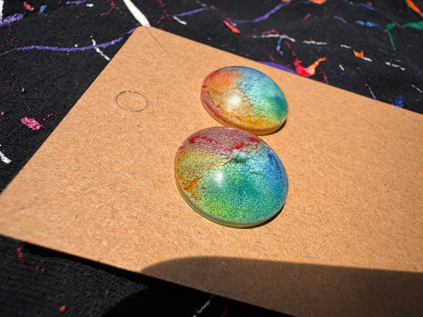 Medium Rainbow Pride Petri Style Half Sphere Stud Epoxy Resin Earrings with Gold Studs