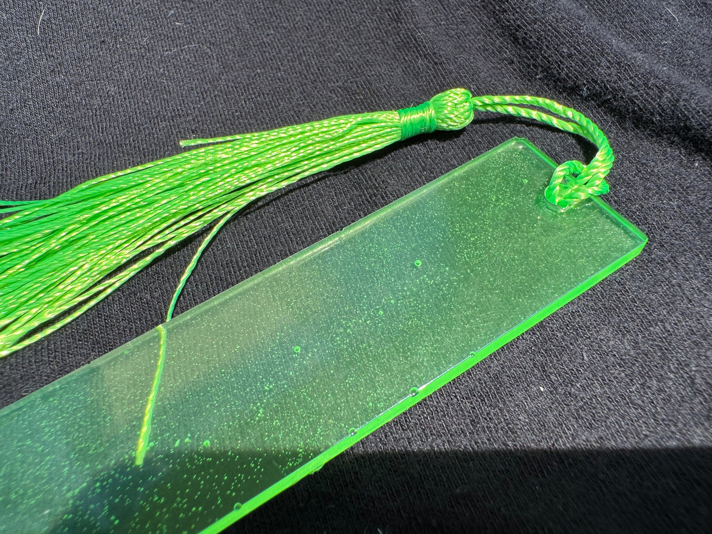 1.2 x 3.8 Fluorescent UV Lime Green Bookmark with Lime Green Tassel