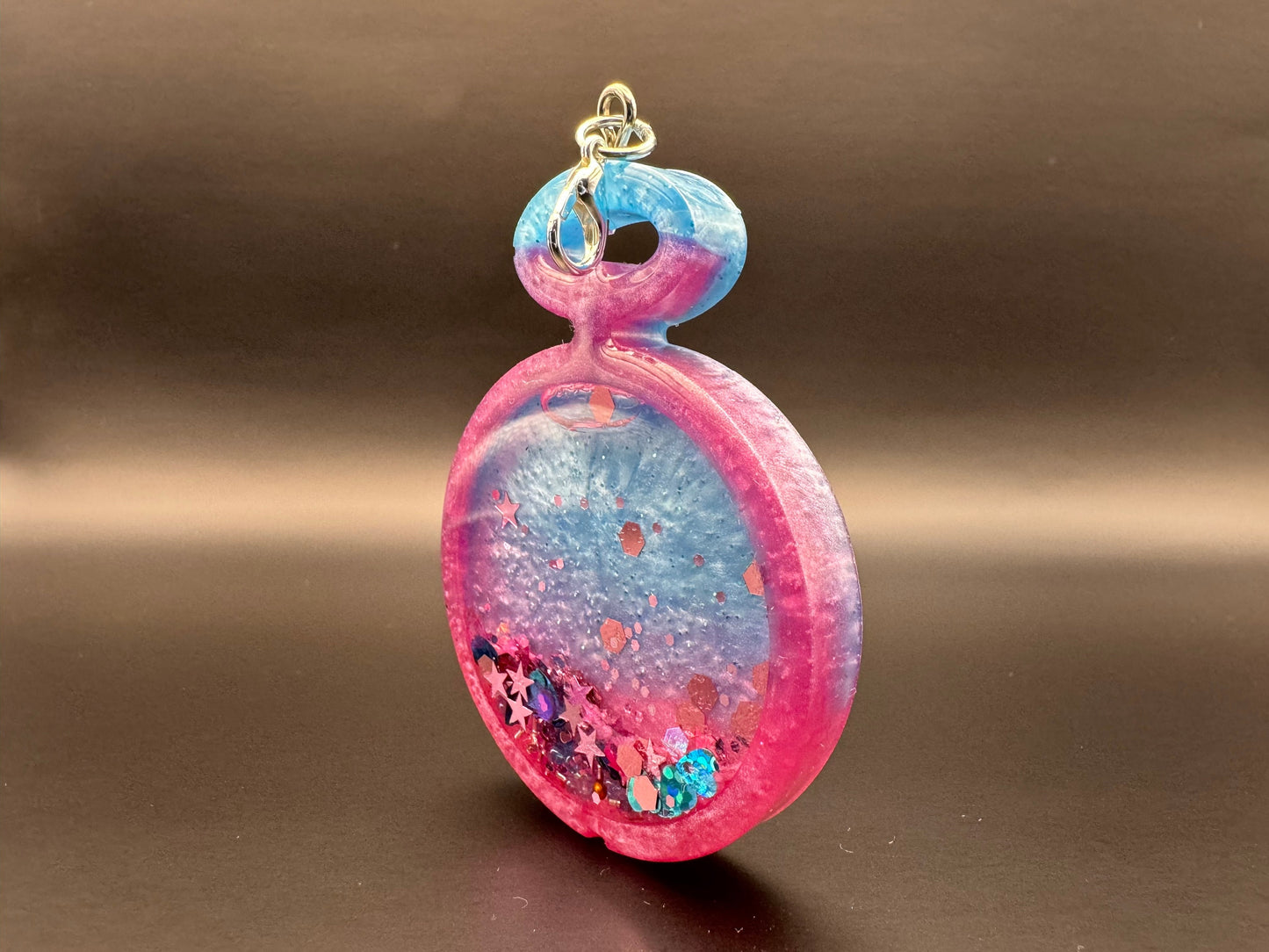 Pink and Blue Stopwatch Resin Shaker with Silver Keychain