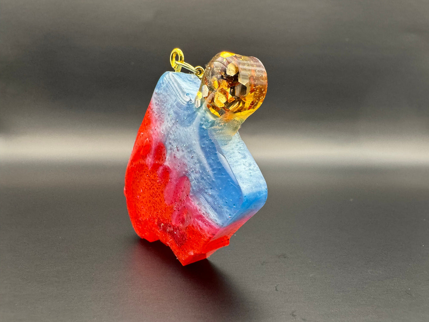 Red and Blue Popsicle Resin Shaker with Gold Keychain