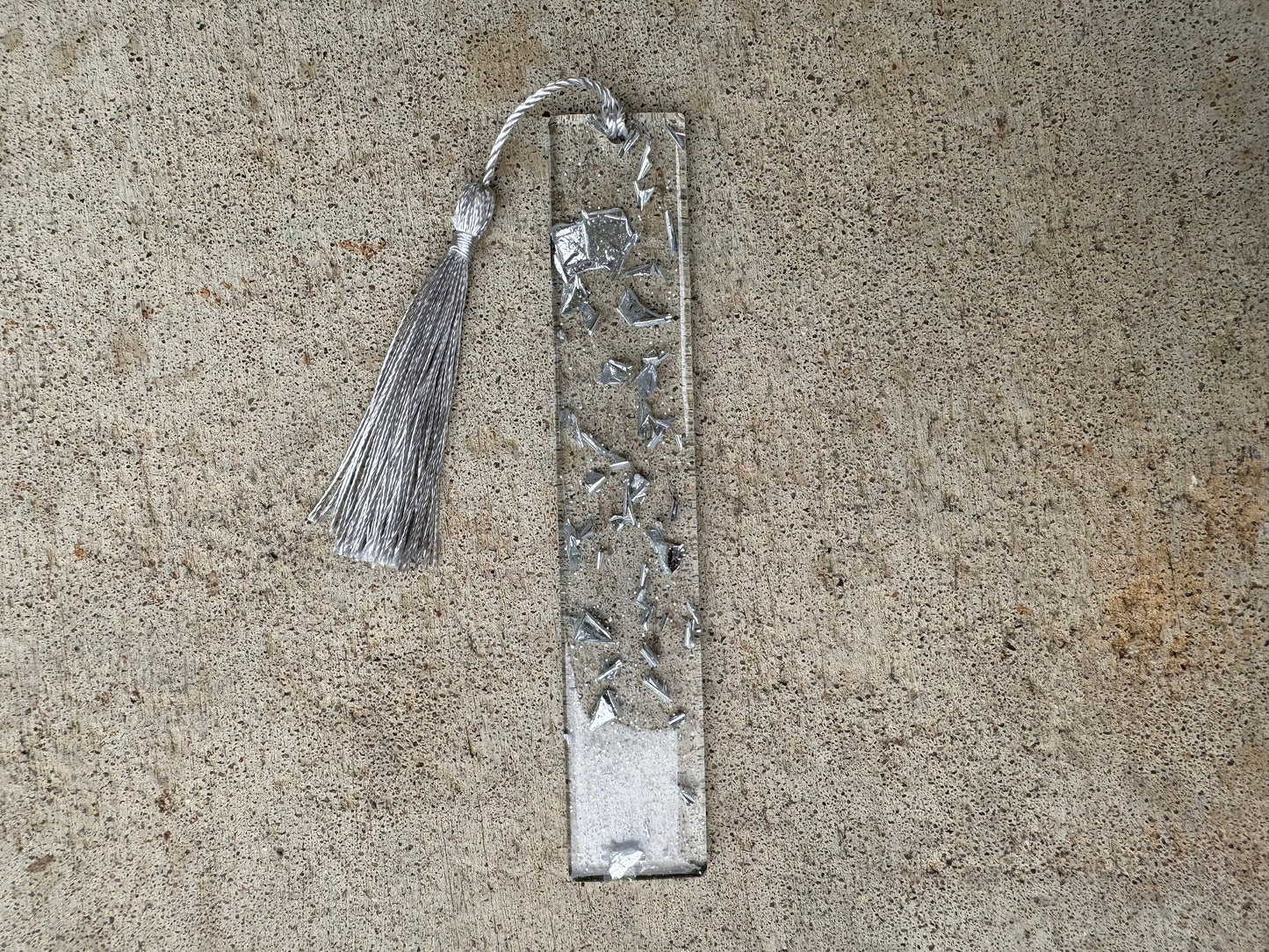 1.2 x 5.8 Bookmark Clear Silver Flake with Silver Tassel