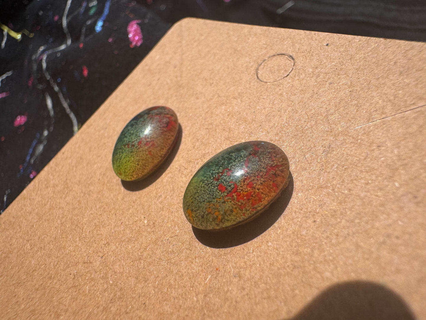 Rainbow Pride Petri Style Half Oval Epoxy Resin with Gold Studs