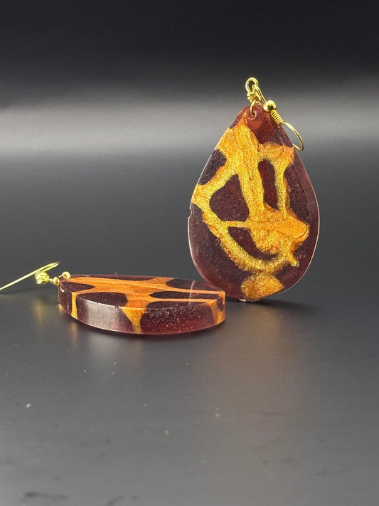 Teardrop Translucent Purple and Metallic Gold Handmade Epoxy Resin Earrings with Gold Hooks