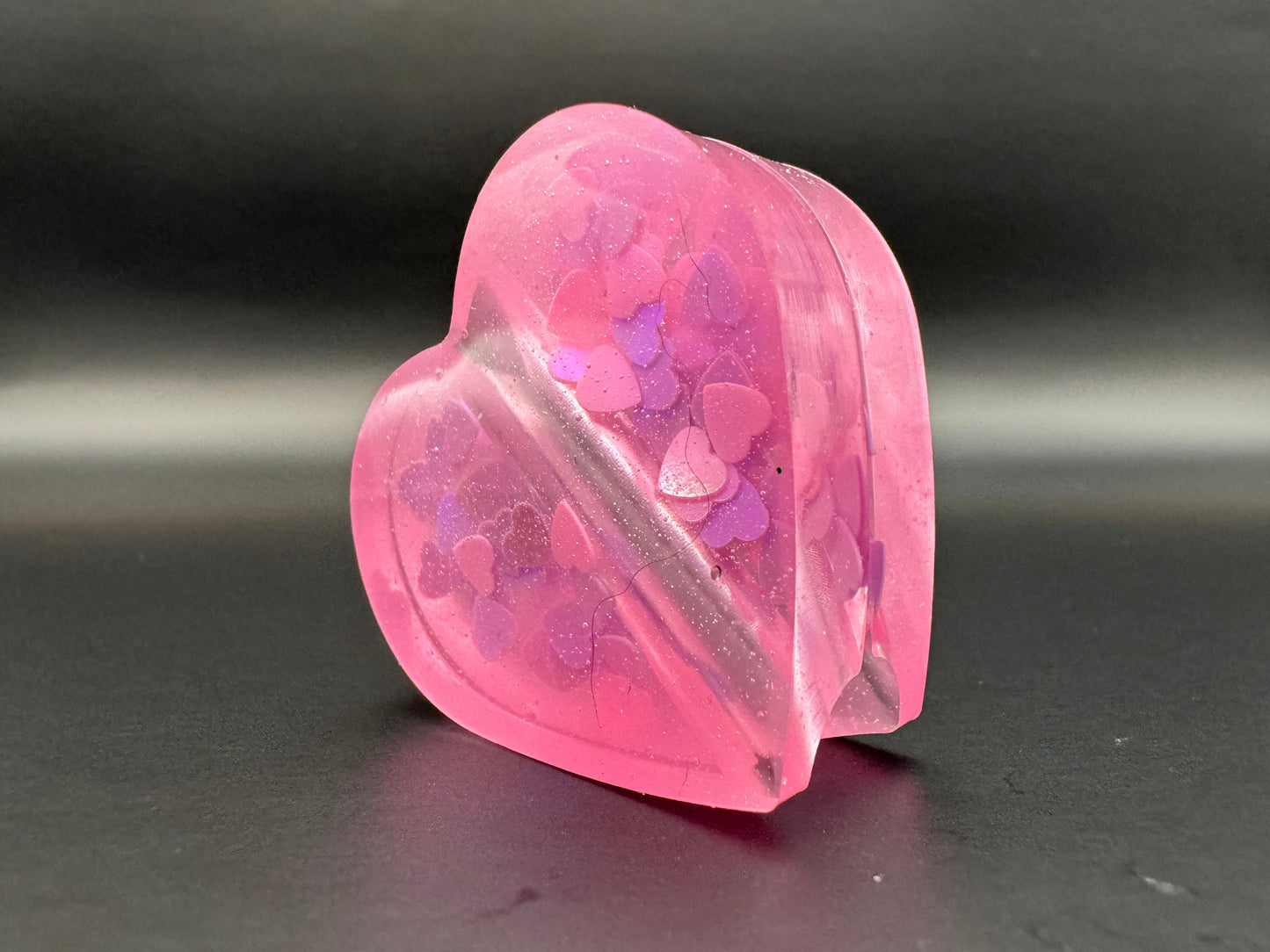 Translucent Pink Heart Straw Topper with Heart Glitter Epoxy Resin