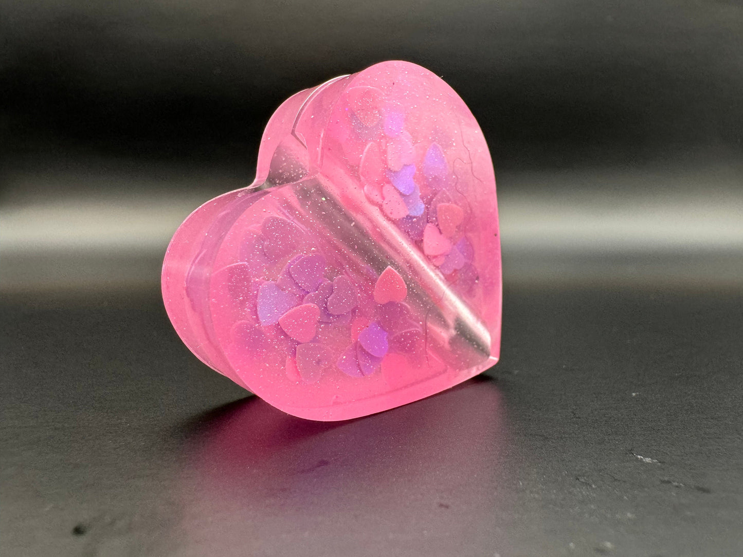 Translucent Pink Heart Straw Topper with Heart Glitter Epoxy Resin