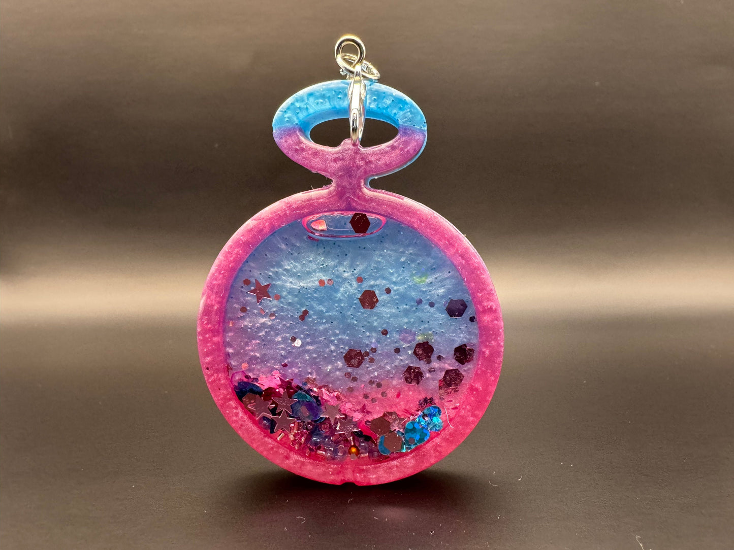 Pink and Blue Stopwatch Resin Shaker with Silver Keychain