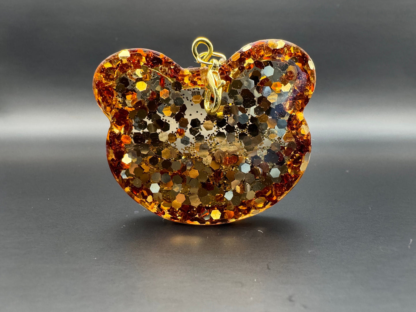 Gold and Brown Glitter Teddy Bear Resin Shaker with Gold Keychain