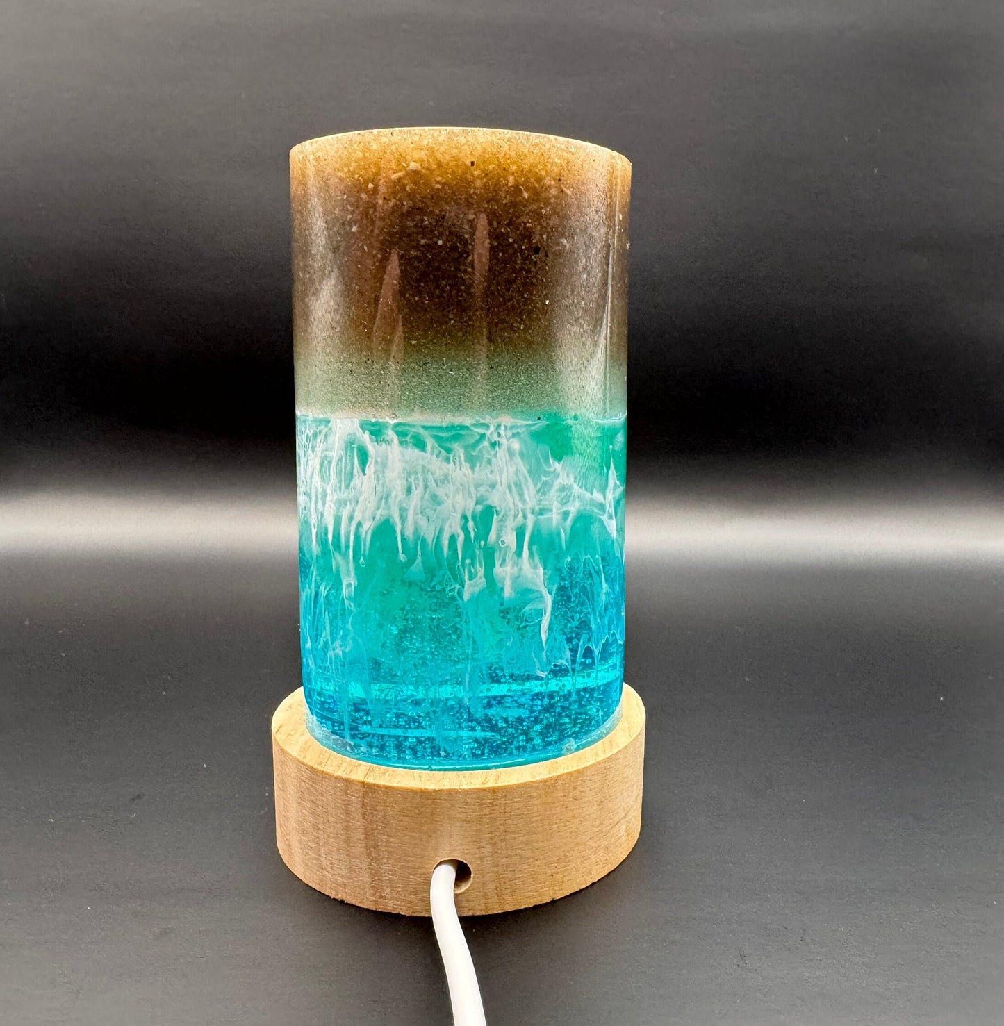 Ocean Waves REAL SAND Epoxy Resin Lamp Night Light with Wooden Base