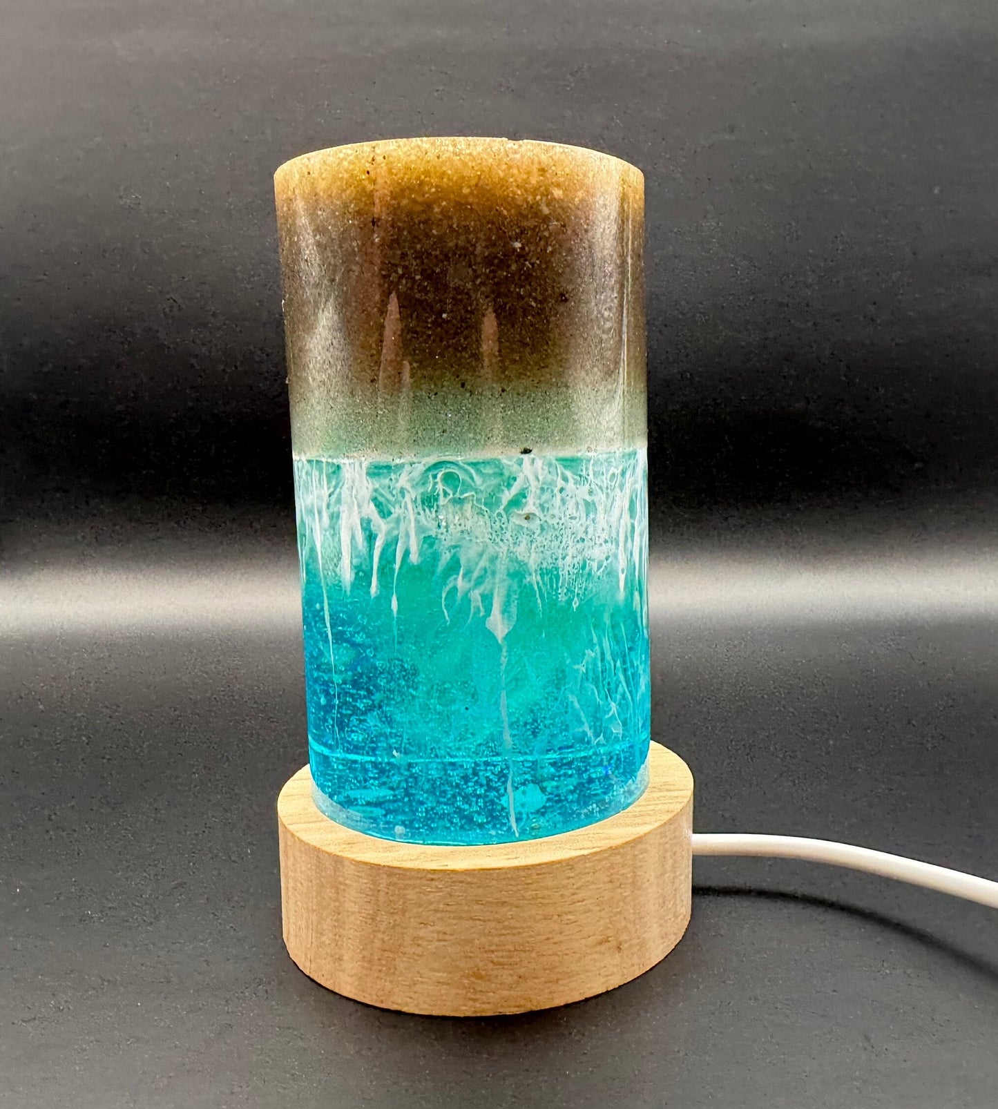 Ocean Waves REAL SAND Epoxy Resin Lamp Night Light with Wooden Base