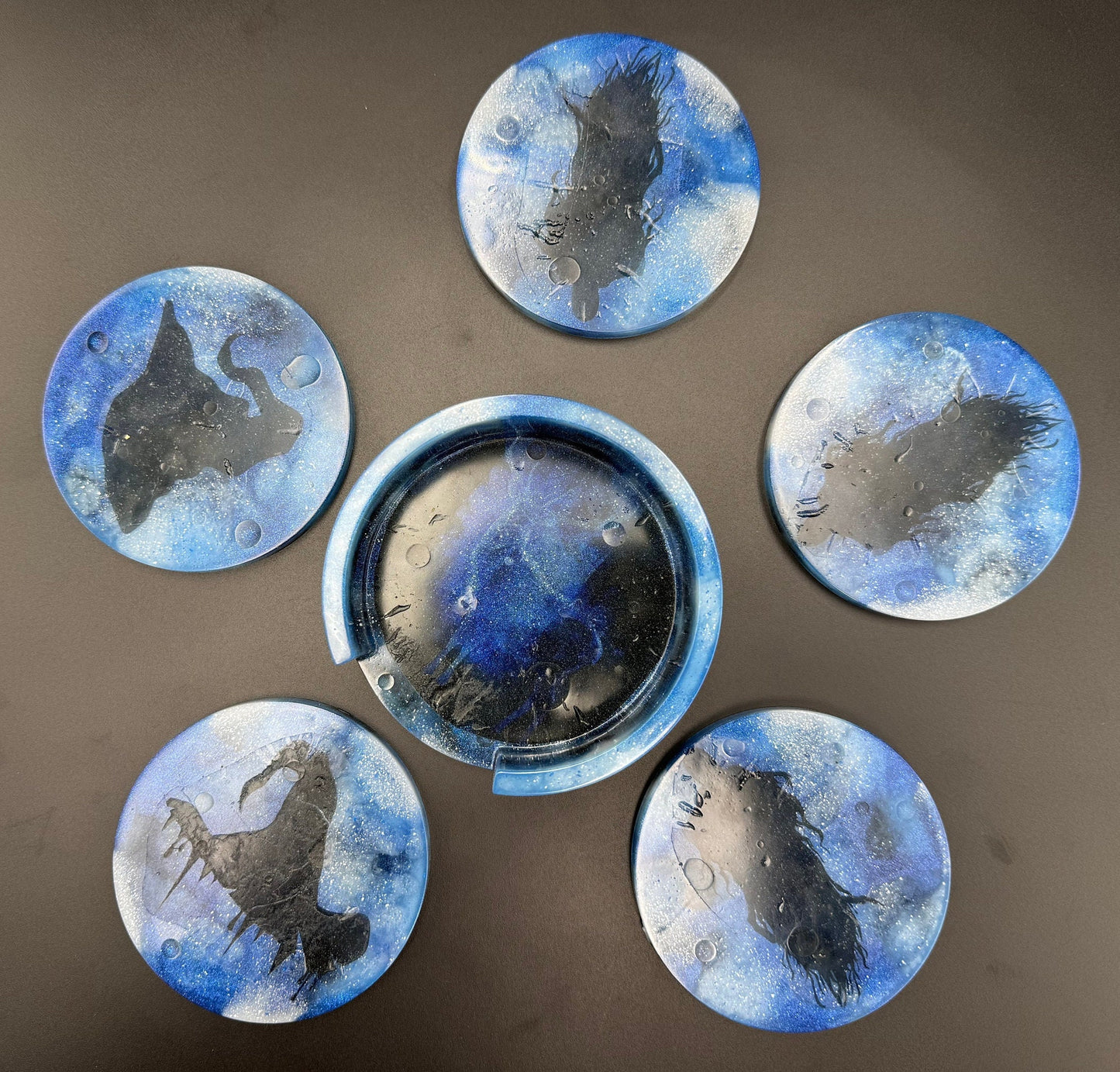 Round Wizarding Reaper Spell Drink Coasters Handmade Glow-in-the-Dark Epoxy Resin {READ DESCRIPTION!}