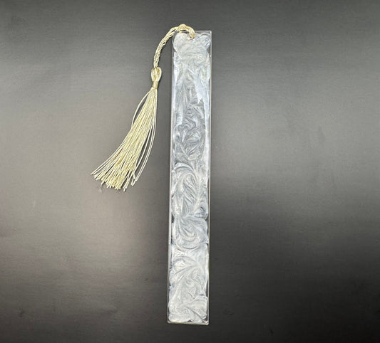 1.2 x 7.7 Bookmark Metallic White Swirled with Pastel Yellow Tassel